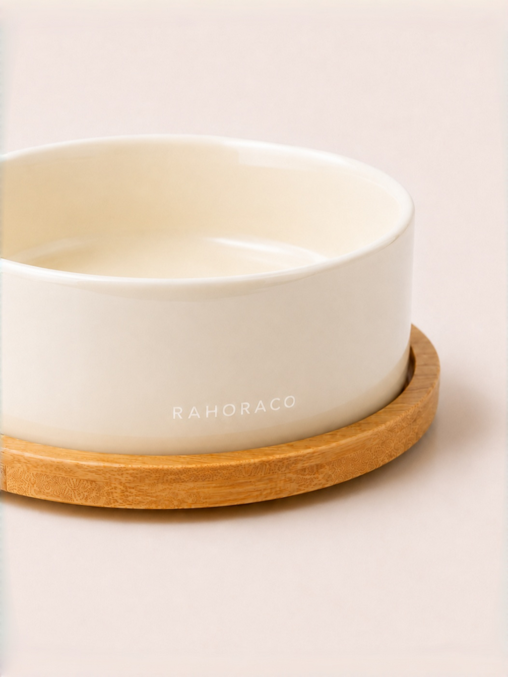 Classic Ceramic Pet Bowl with Wooden Tray