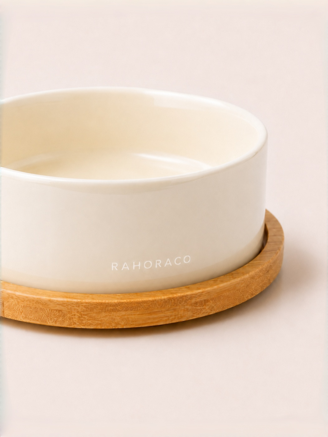 Classic Double Ceramic Pet Bowl Set with Wooden Tray