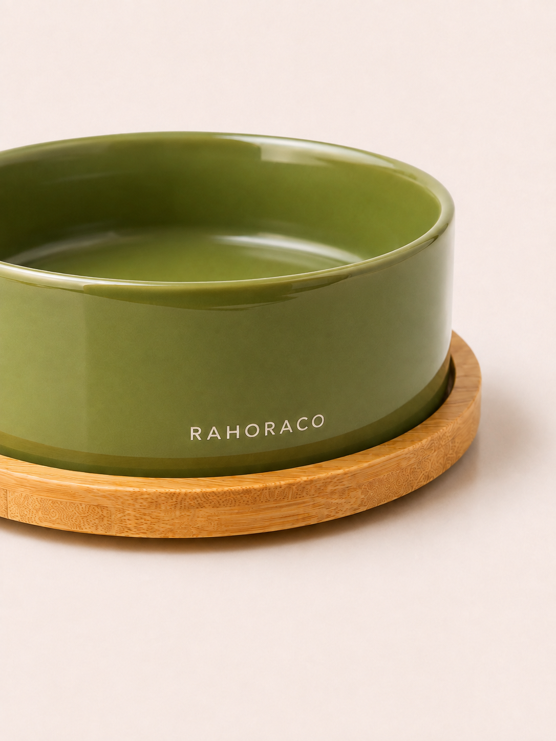 Classic Double Ceramic Pet Bowl Set with Wooden Tray