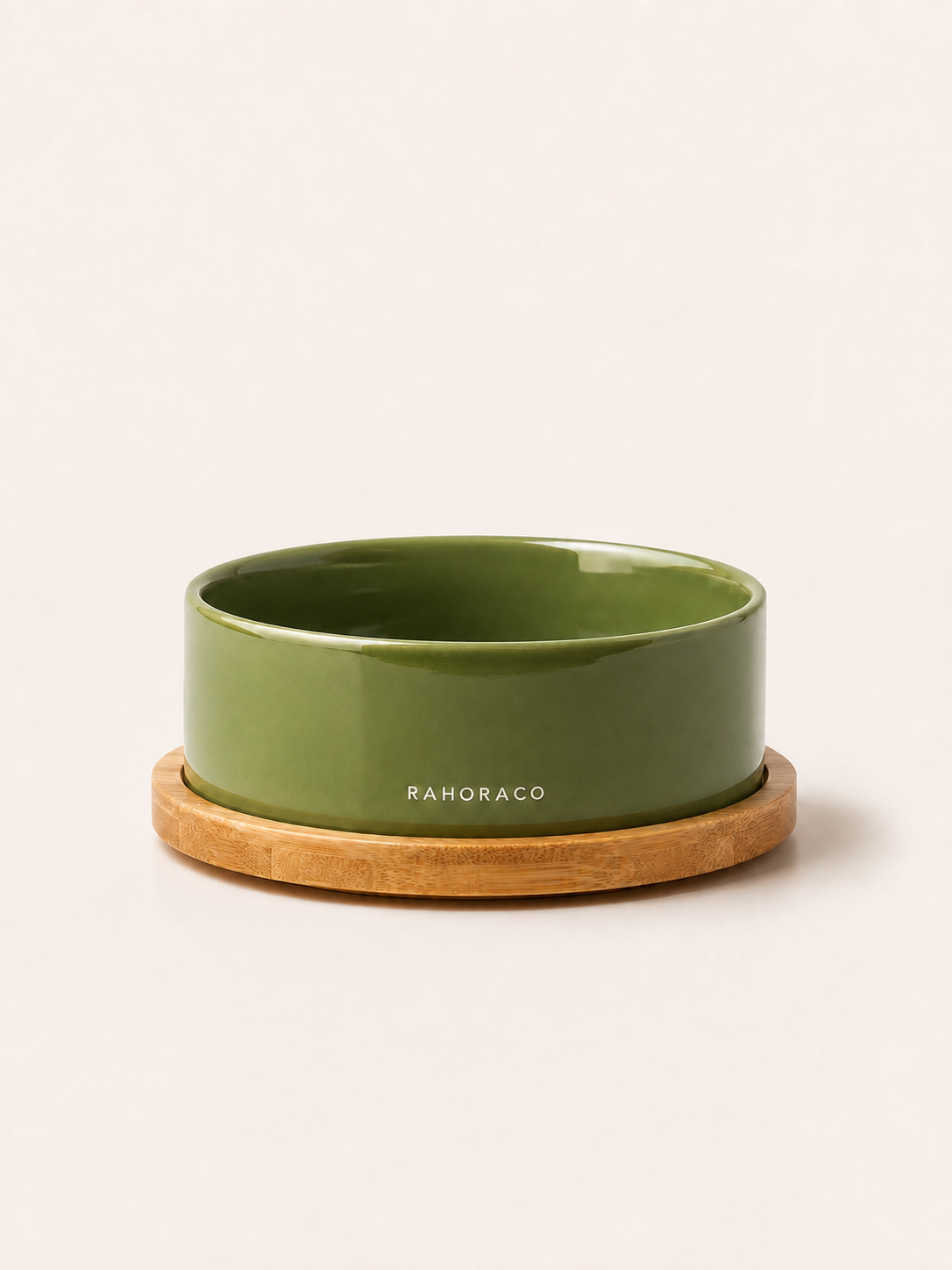 Classic Ceramic Pet Bowl with Wooden Tray
