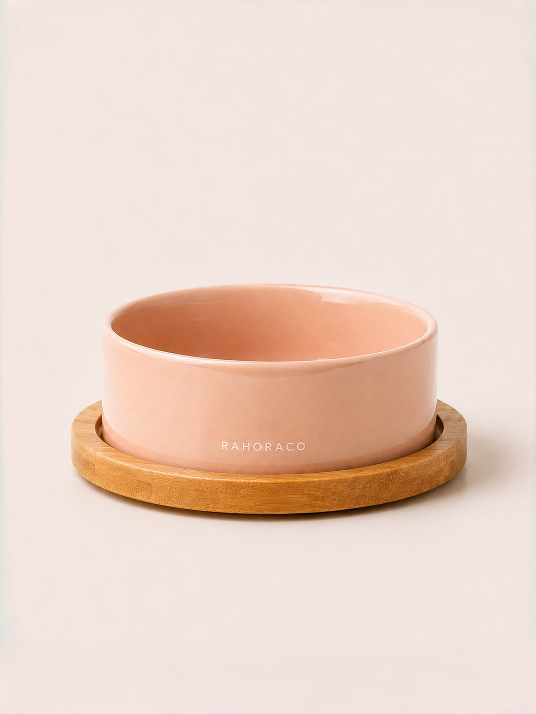 Classic Ceramic Pet Bowl with Wooden Tray