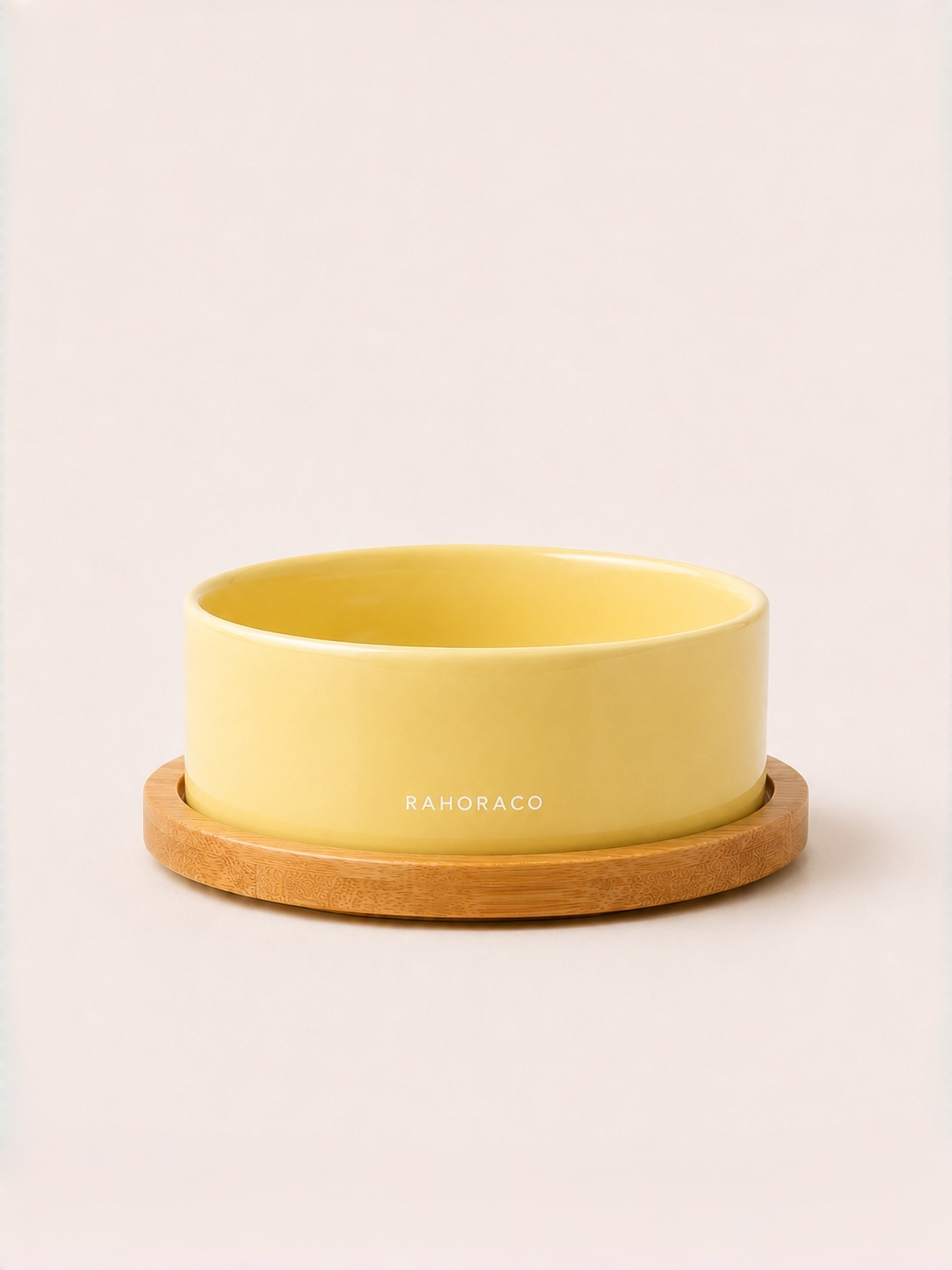 Classic Ceramic Pet Bowl with Wooden Tray