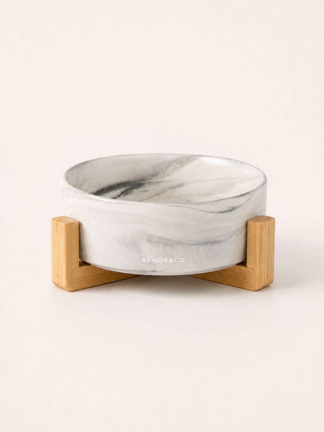 Marbled Pet Bowl with Bamboo Stand