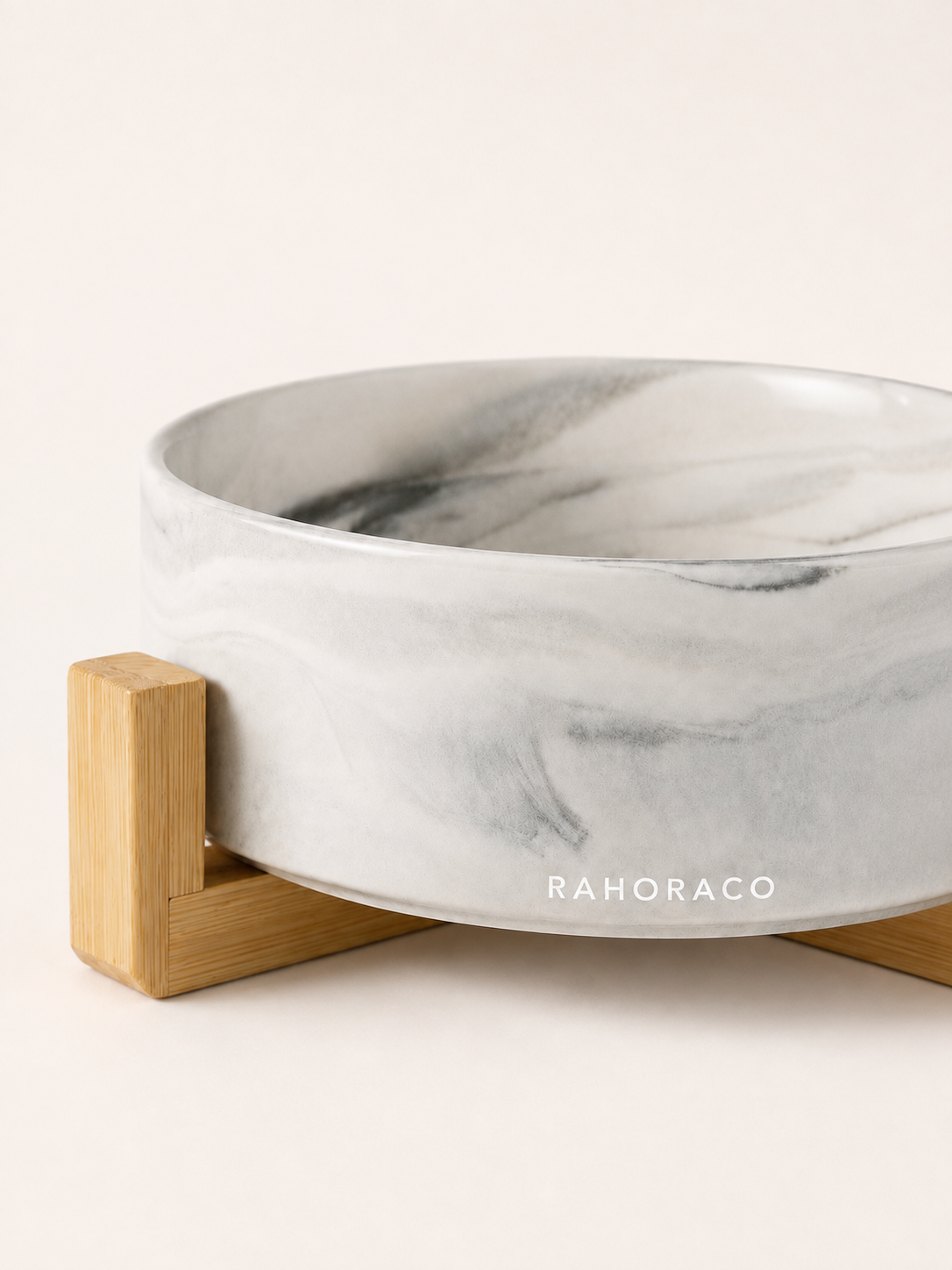 Marbled Pet Bowl with Bamboo Stand