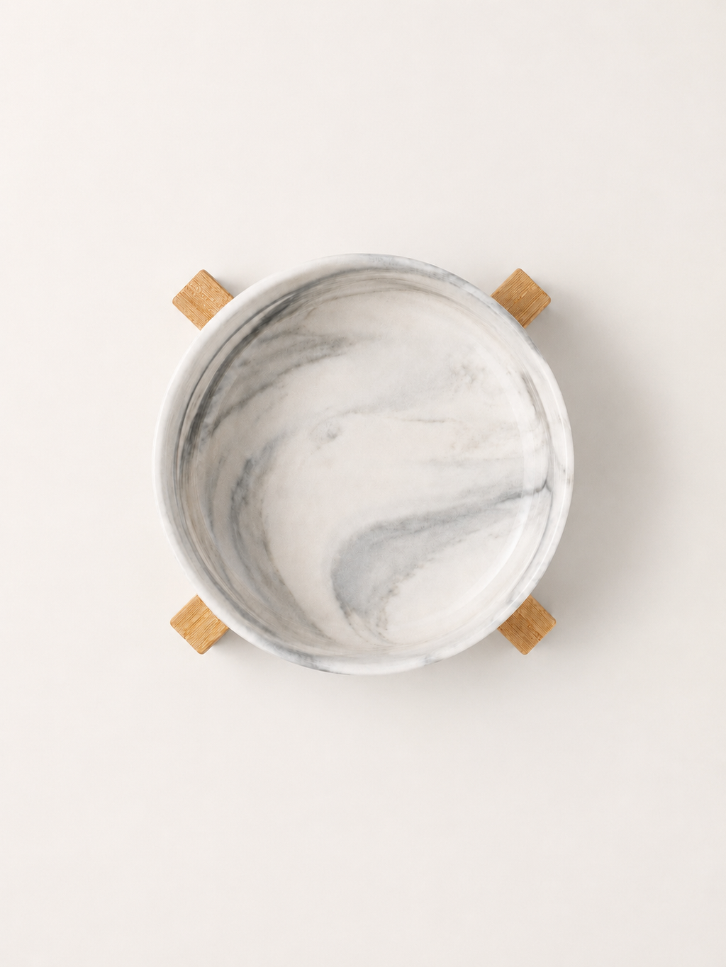 Marbled Pet Bowl with Bamboo Stand