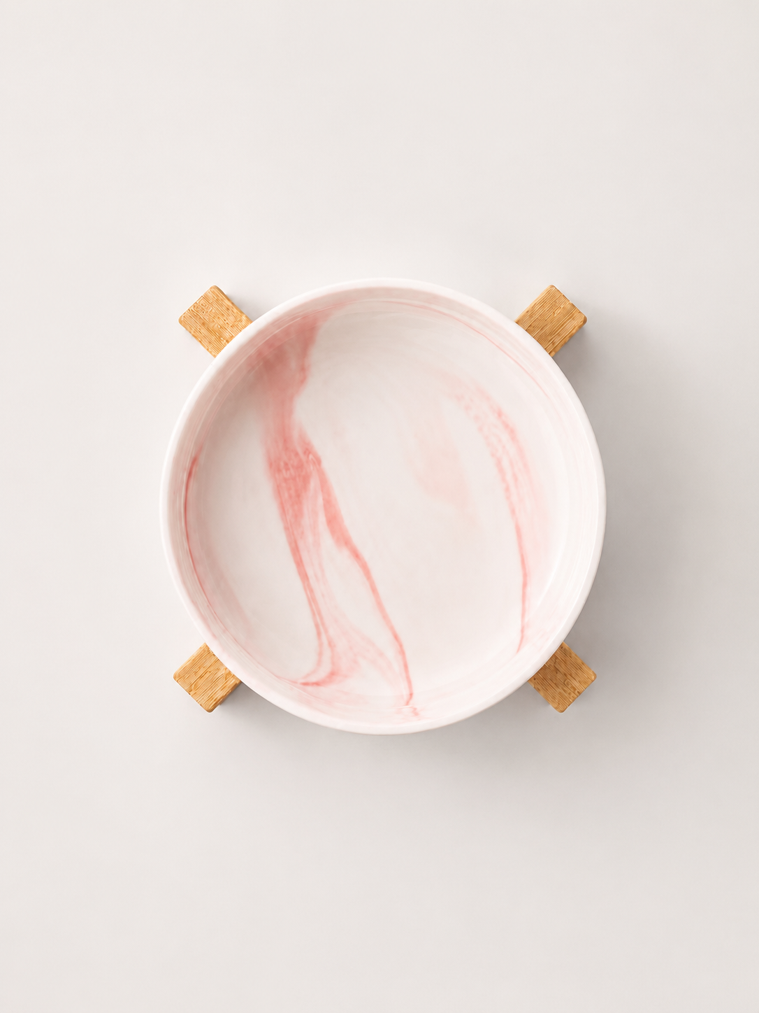Marbled Pet Bowl with Bamboo Stand