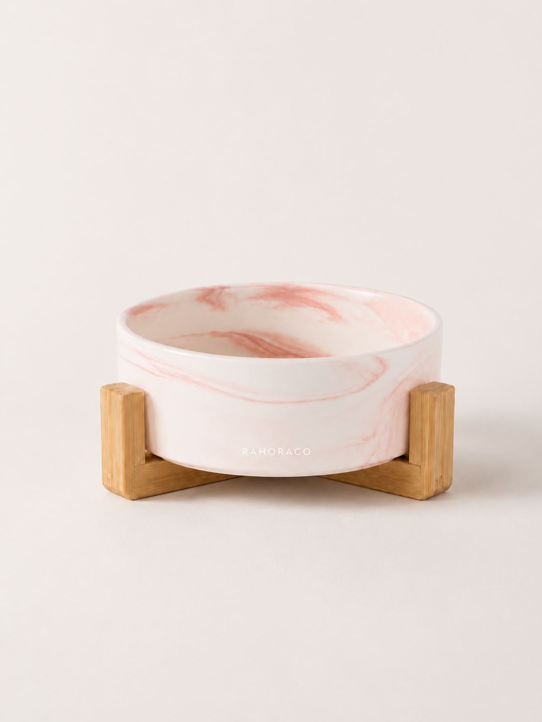 Marbled Pet Bowl with Bamboo Stand