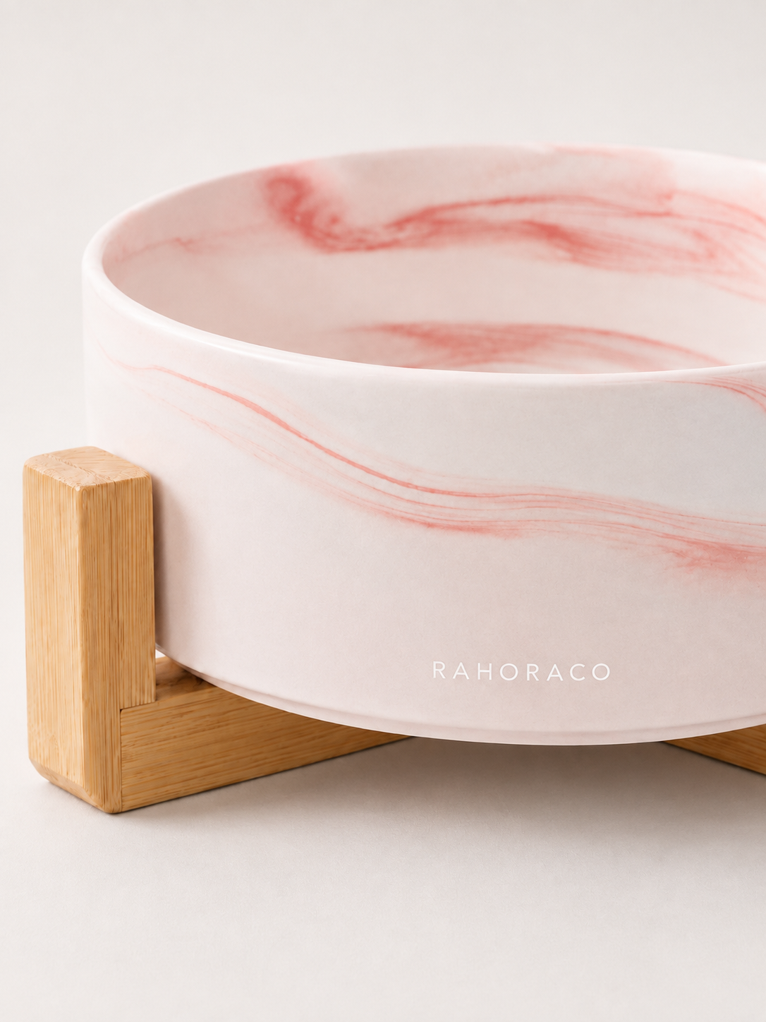 Marbled Pet Bowl with Bamboo Stand