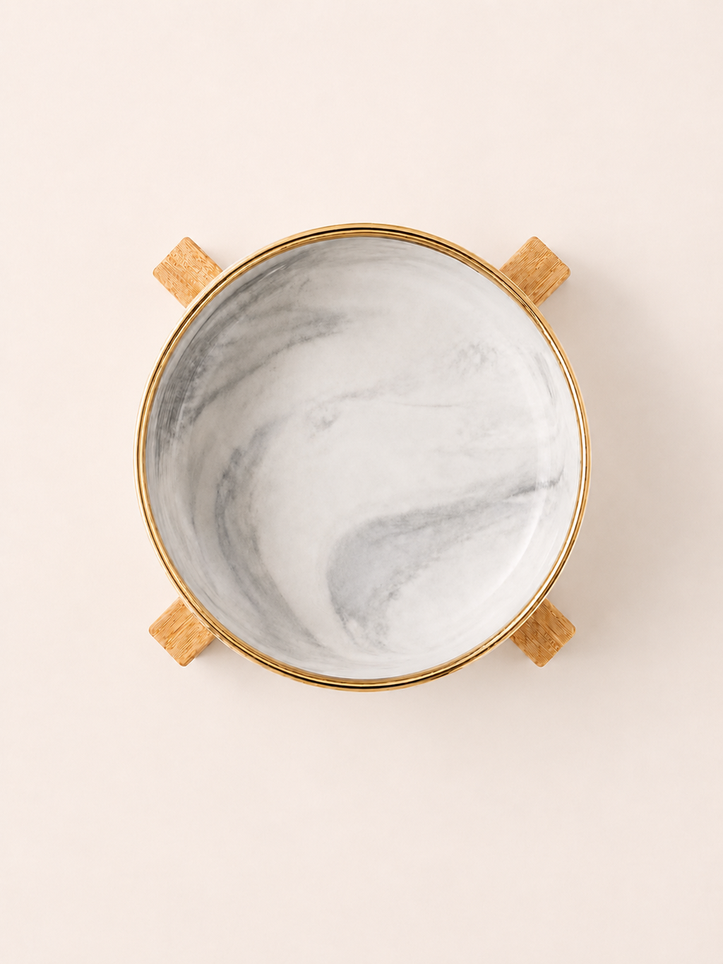Marbled Pet Bowl with Bamboo Stand