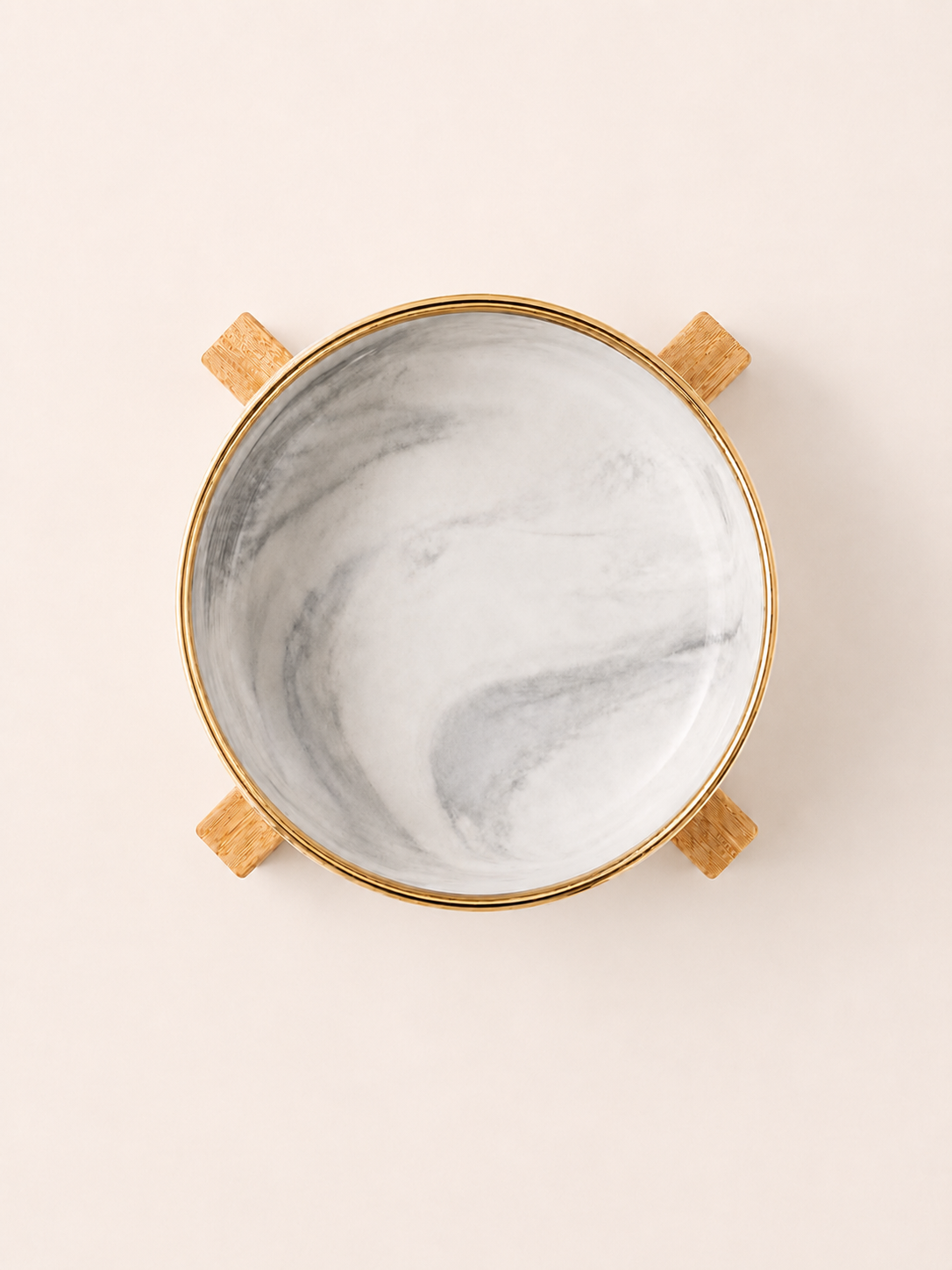 Marbled Pet Bowl with Bamboo Stand