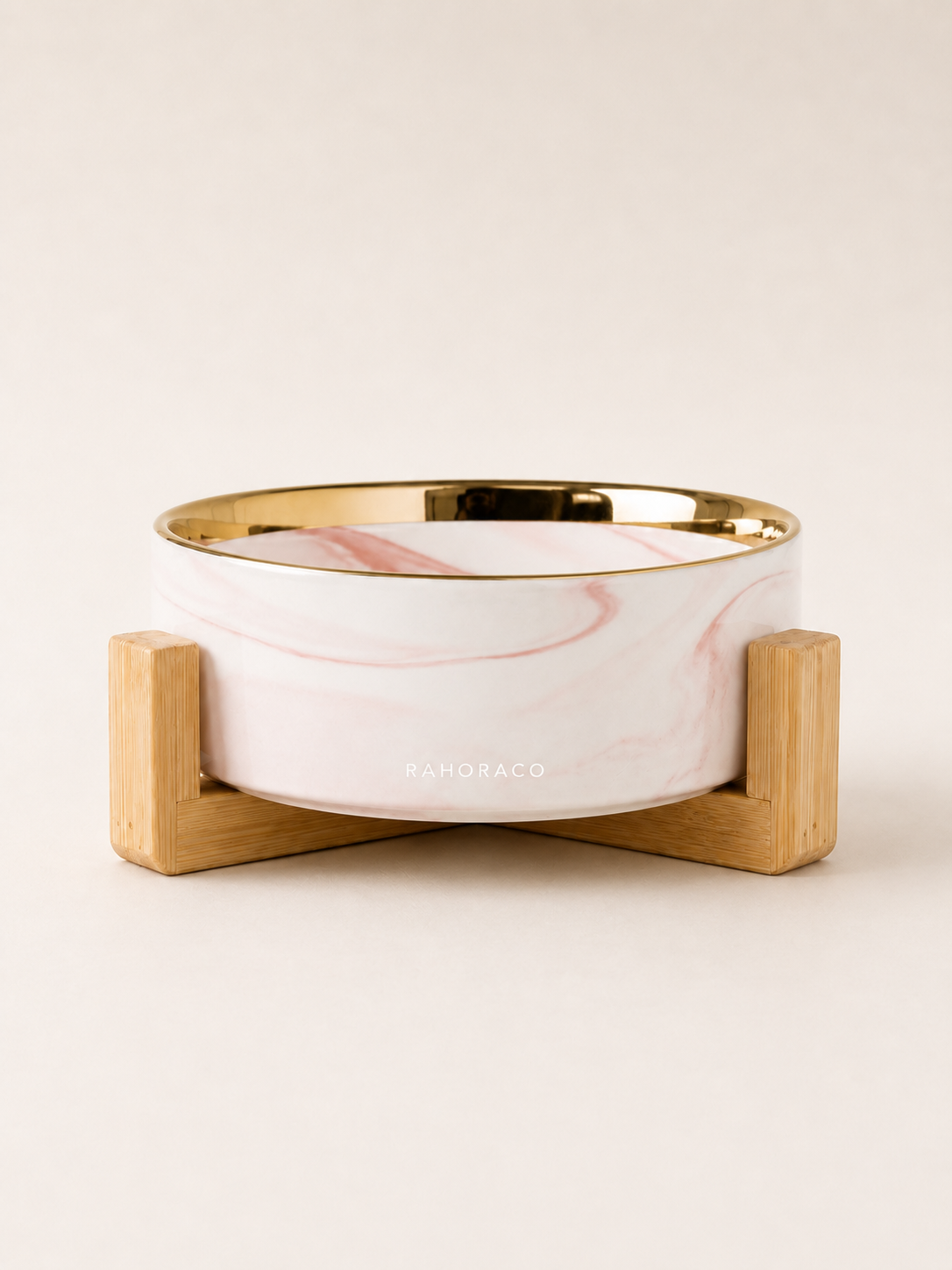 Marbled Pet Bowl with Bamboo Stand