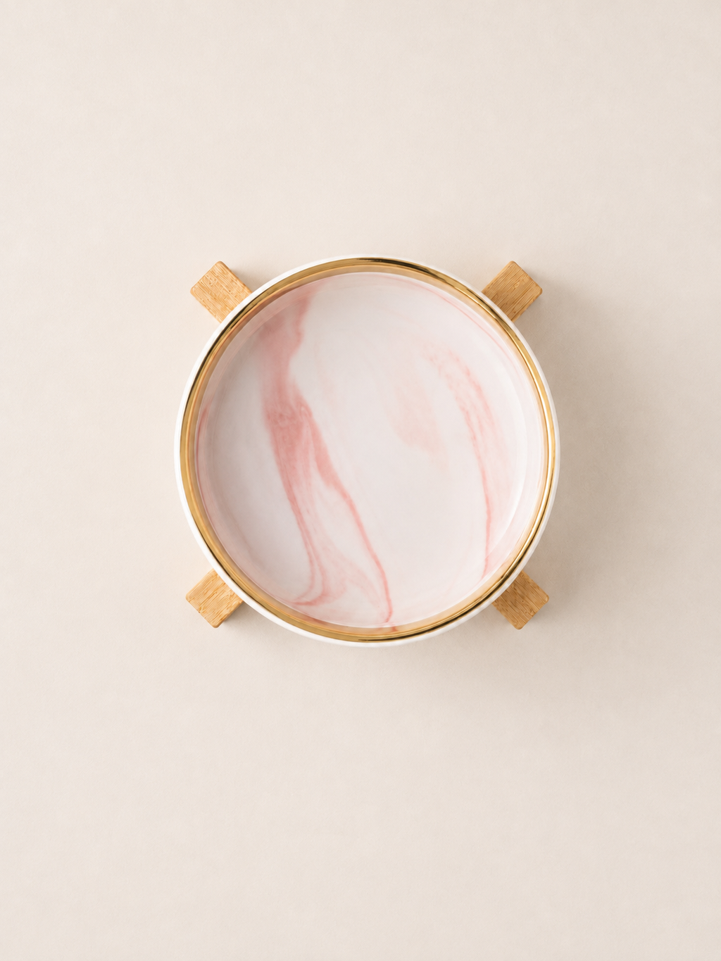 Marbled Pet Bowl with Bamboo Stand