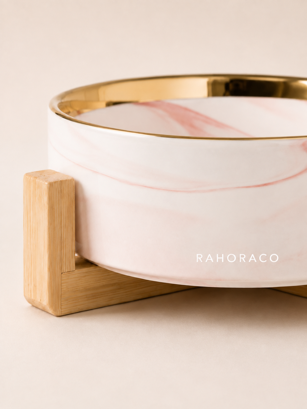 Marbled Pet Bowl with Bamboo Stand