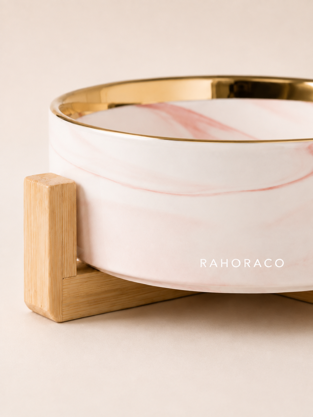 Marbled Pet Bowl with Bamboo Stand