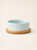 Classic Ceramic Pet Bowl with Wooden Tray