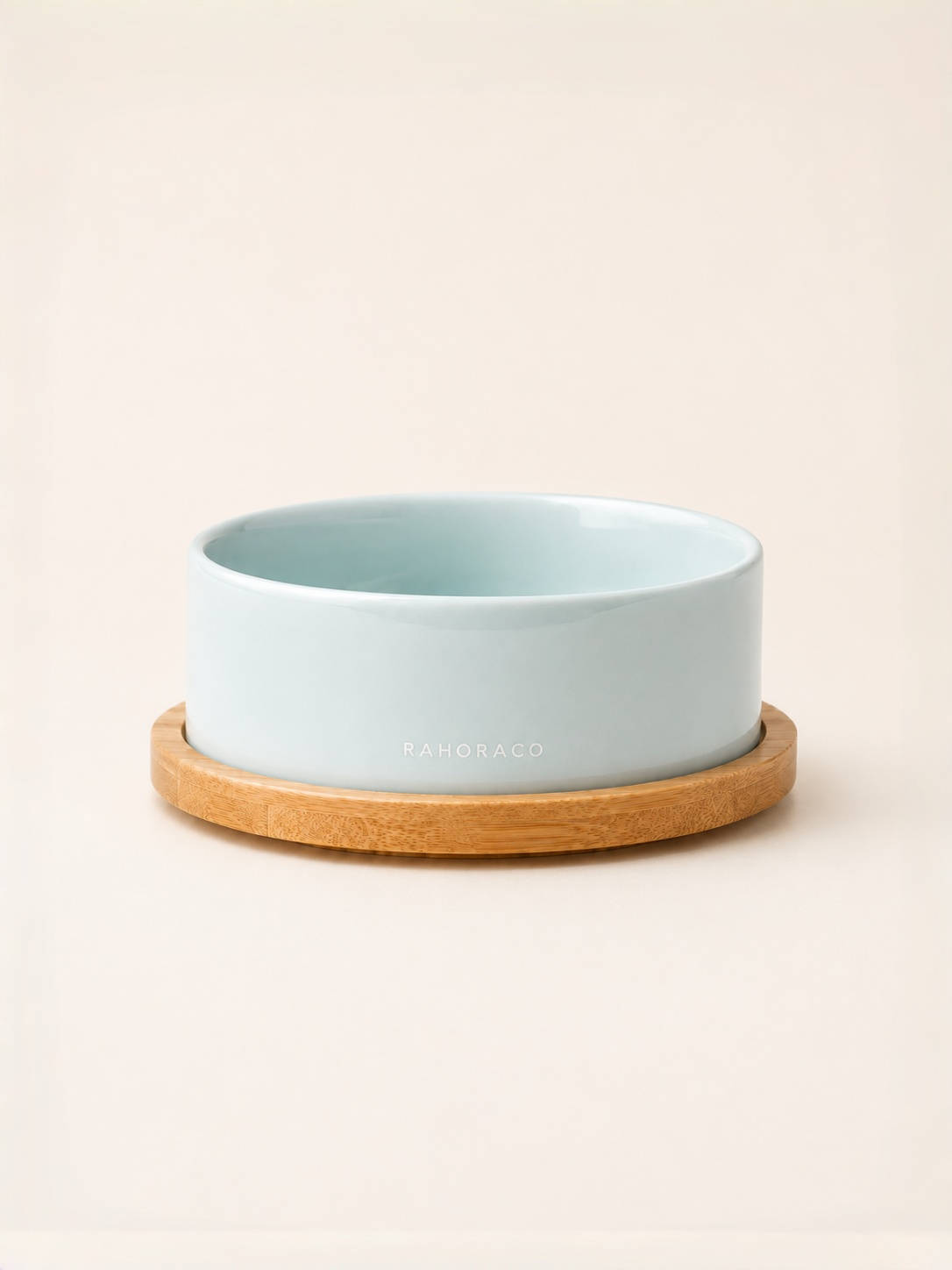 Classic Ceramic Pet Bowl with Wooden Tray
