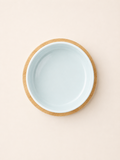 Classic Ceramic Pet Bowl with Wooden Tray