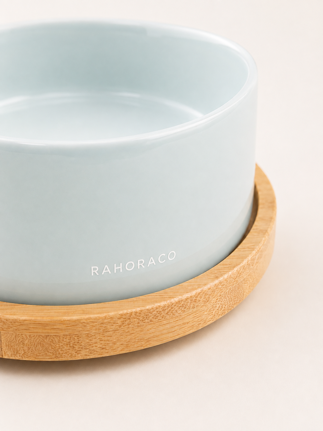 Classic Ceramic Pet Bowl with Wooden Tray
