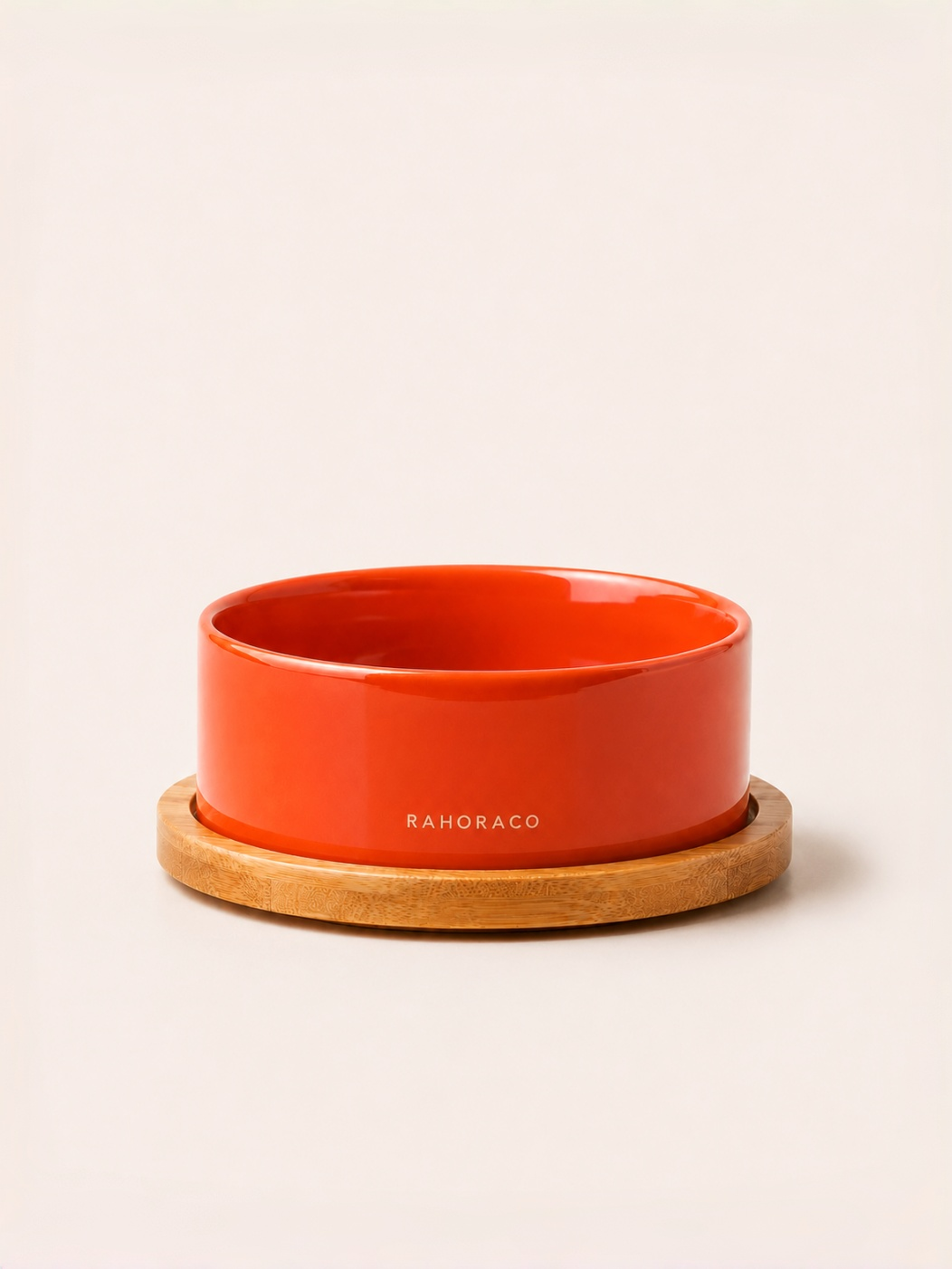 Classic Ceramic Pet Bowl with Wooden Tray