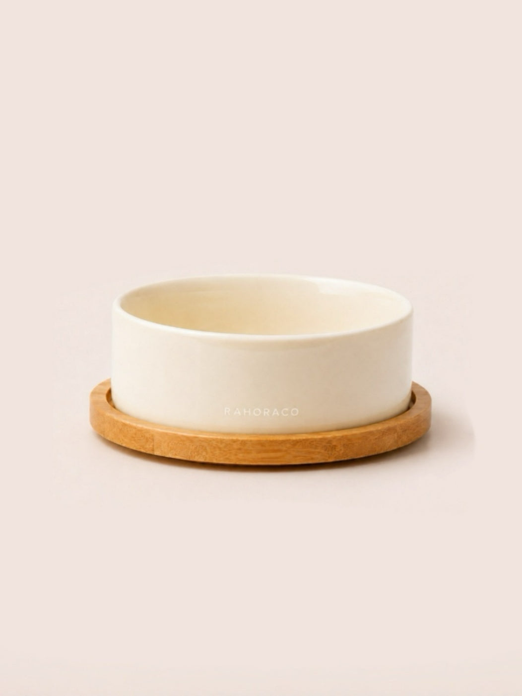 Classic Ceramic Pet Bowl with Wooden Tray