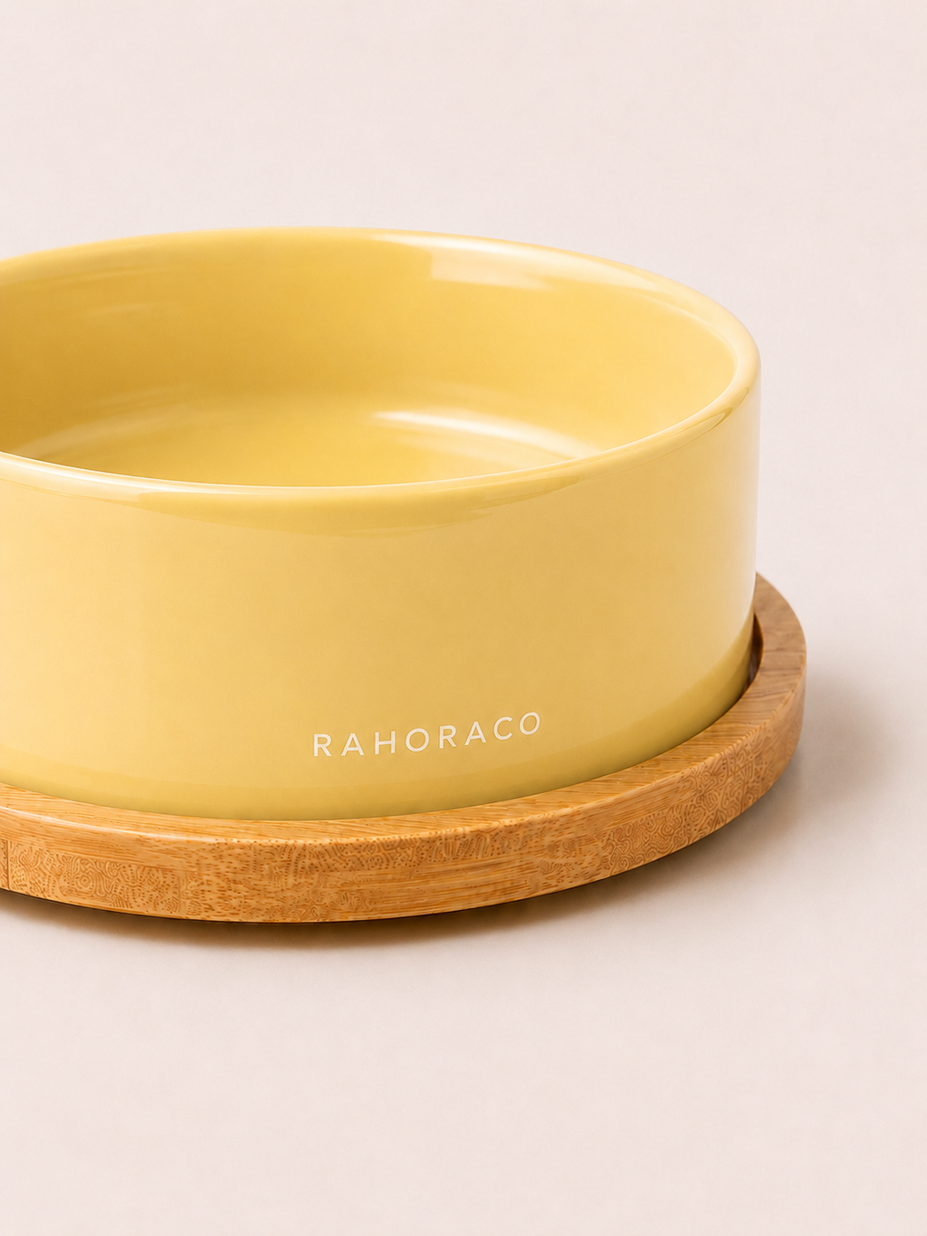 Classic Ceramic Pet Bowl with Wooden Tray