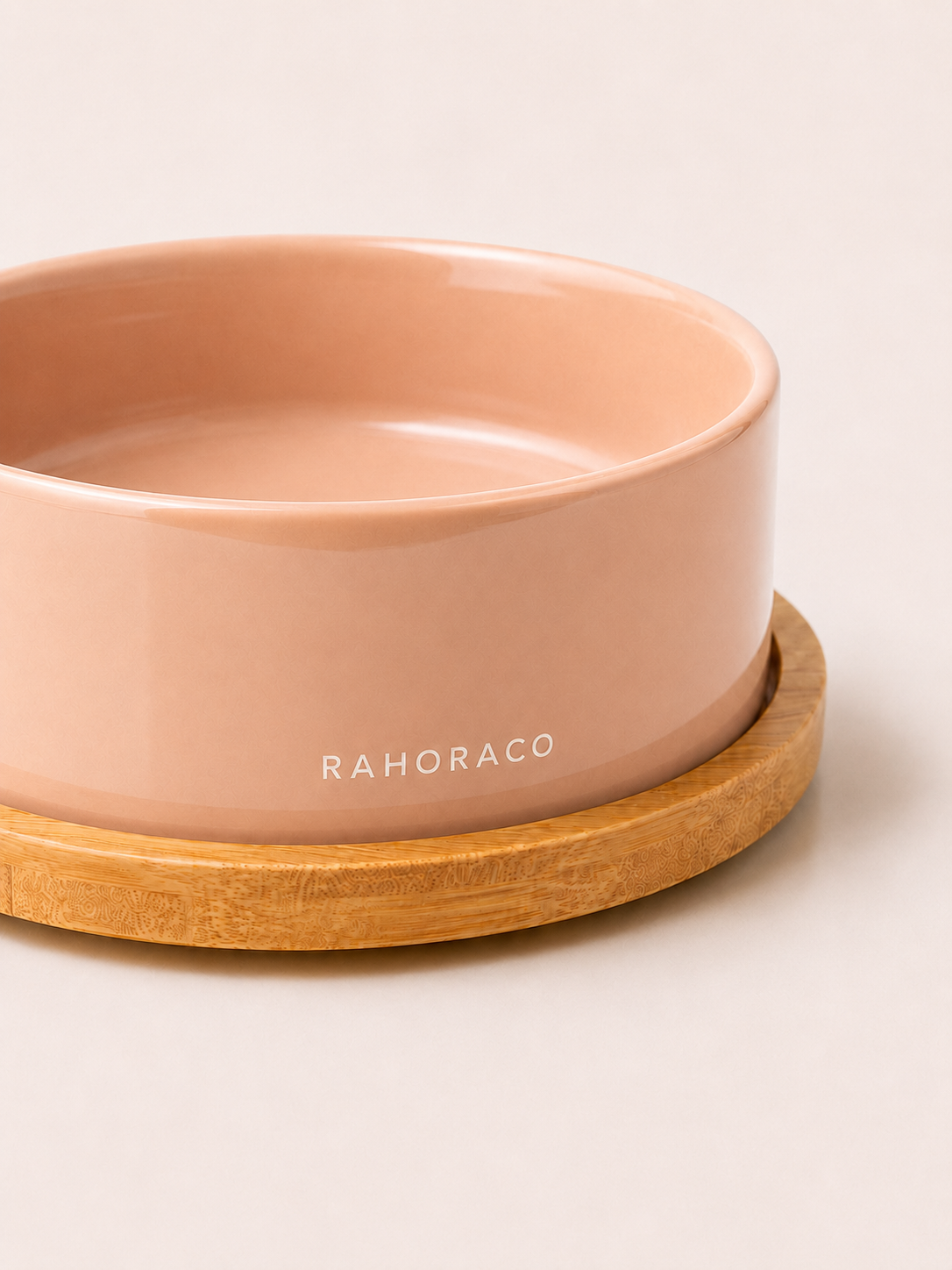 Classic Double Ceramic Pet Bowl Set with Wooden Tray